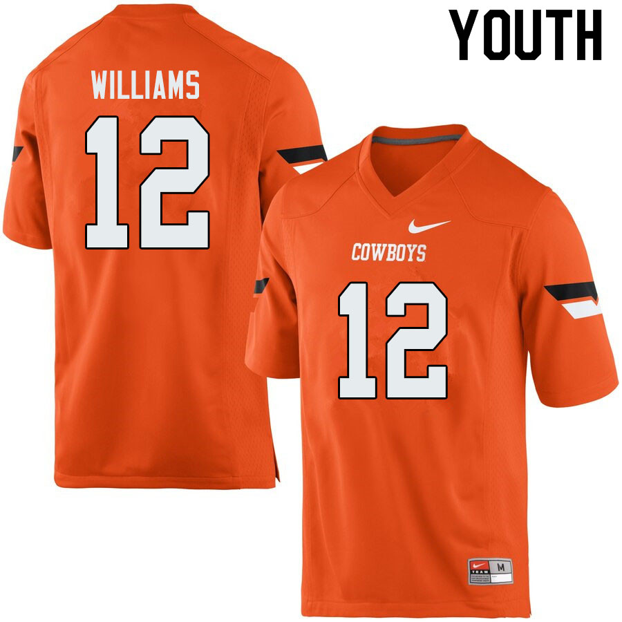 Youth #12 Kanion Williams Oklahoma State Cowboys College Football Jerseys Sale-Orange - Click Image to Close
